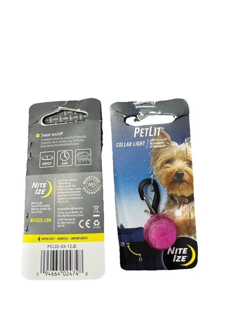 (RGB1) Nite Ize PetLit Collar Light Pink LED Clip-On Dog Safety Light Lot of 2